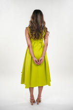 Load image into Gallery viewer, Illeana empire seam high waisted box- pleated midi dress with ruffled flowers
