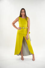 Load image into Gallery viewer, Regina ruffled piece sleeveless peplum maxi dress with front slit and adjustable belt