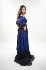 Load image into Gallery viewer, Novia metallic round neck off shoulder full balloon sleeved maxi dress