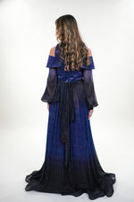 Load image into Gallery viewer, Novia metallic round neck off shoulder full balloon sleeved maxi dress