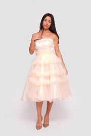 Mira Light Champagne Gold Tulle With Glitter Corset Midi Dress