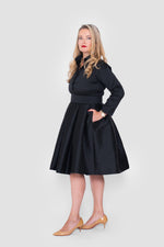 Load image into Gallery viewer, Rayna Taffeta Black Below-Knee Length Dress