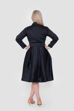 Load image into Gallery viewer, Rayna Taffeta Black Below-Knee Length Dress