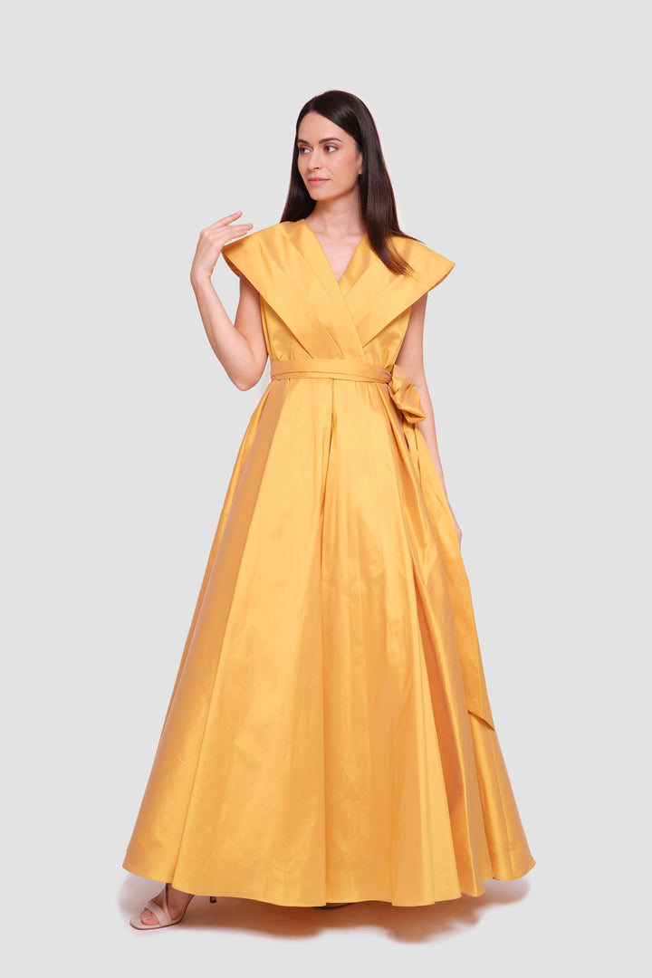 Stella Golden Mustard Pleated Sleeveless Maxi Dress