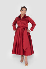 Load image into Gallery viewer, Avelina Taffeta Ruby Red Midi Dress