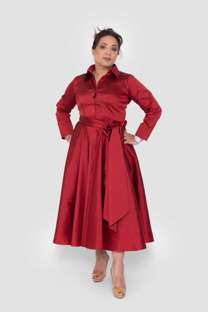 Avelina Taffeta Ruby Red Midi Dress