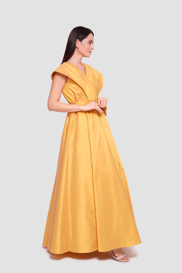Stella Golden Mustard Pleated Sleeveless Maxi Dress