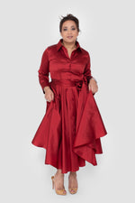 Load image into Gallery viewer, Avelina Taffeta Ruby Red Midi Dress