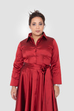 Load image into Gallery viewer, Avelina Taffeta Ruby Red Midi Dress