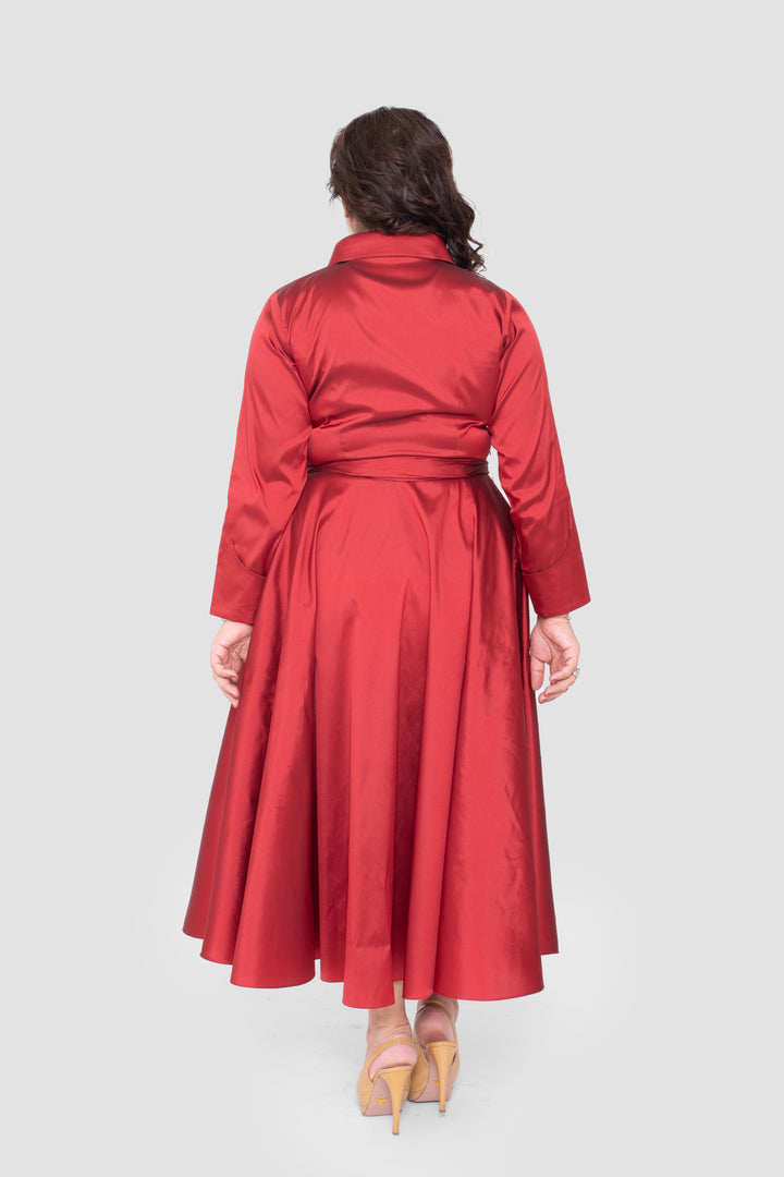 Avelina Taffeta Ruby Red Midi Dress