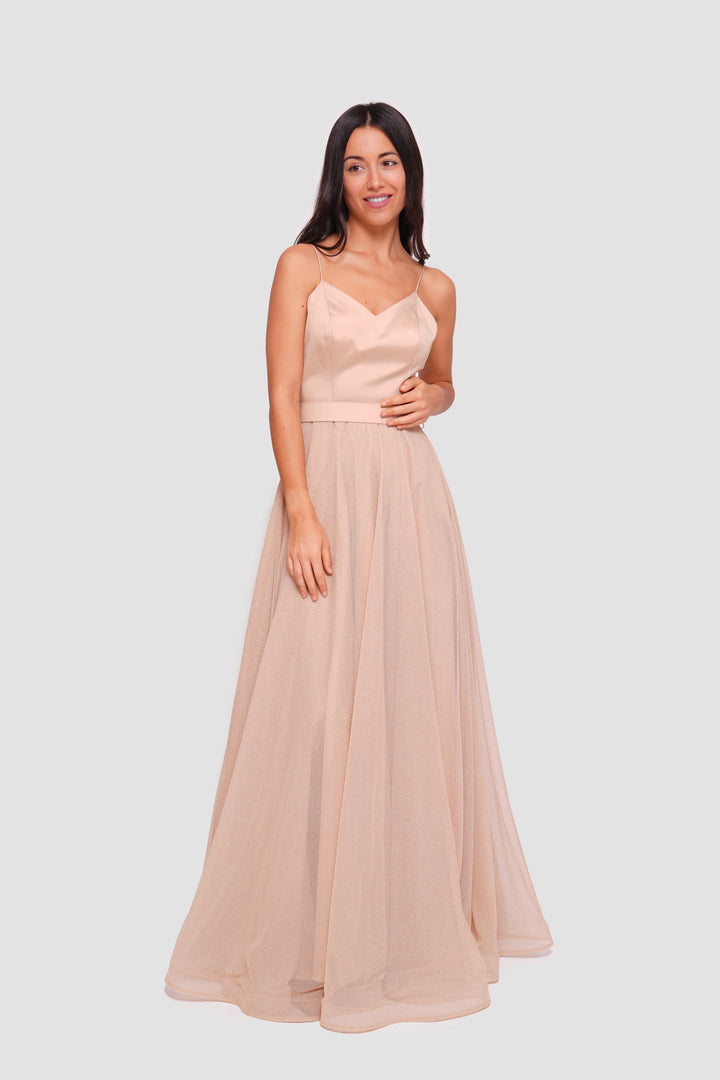 Camila Champagne Gold Sweetheart Neckline Maxi Dress