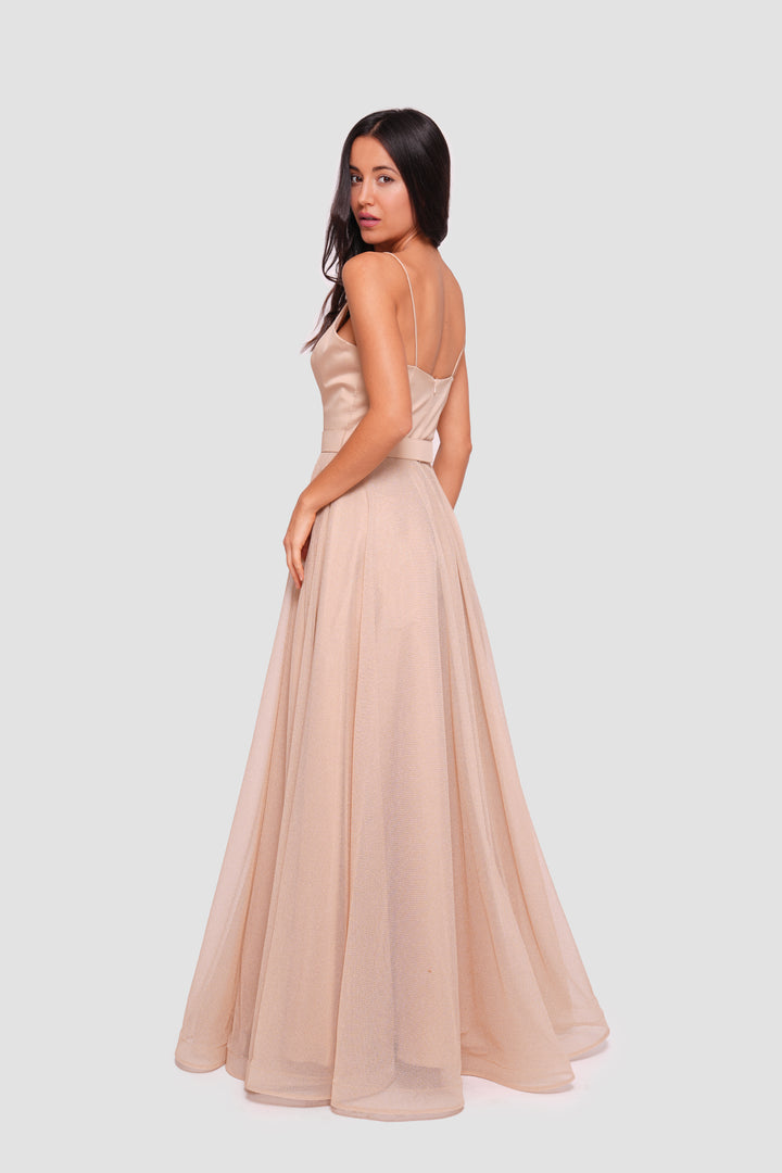 Camila Champagne Gold Sweetheart Neckline Maxi Dress