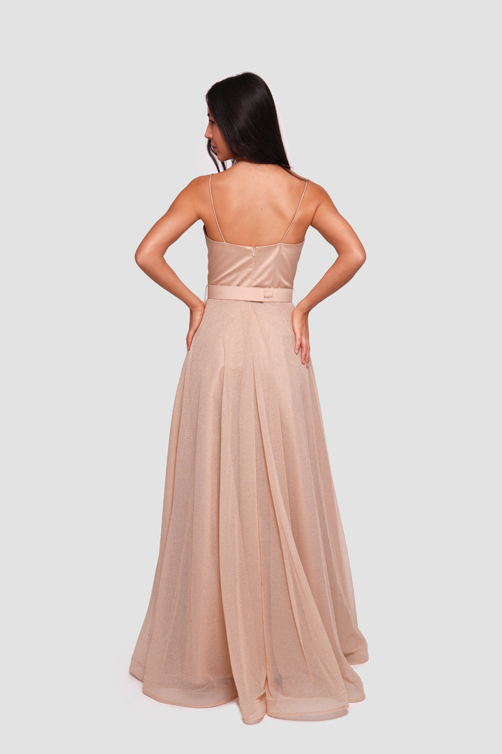 Camila Champagne Gold Sweetheart Neckline Maxi Dress
