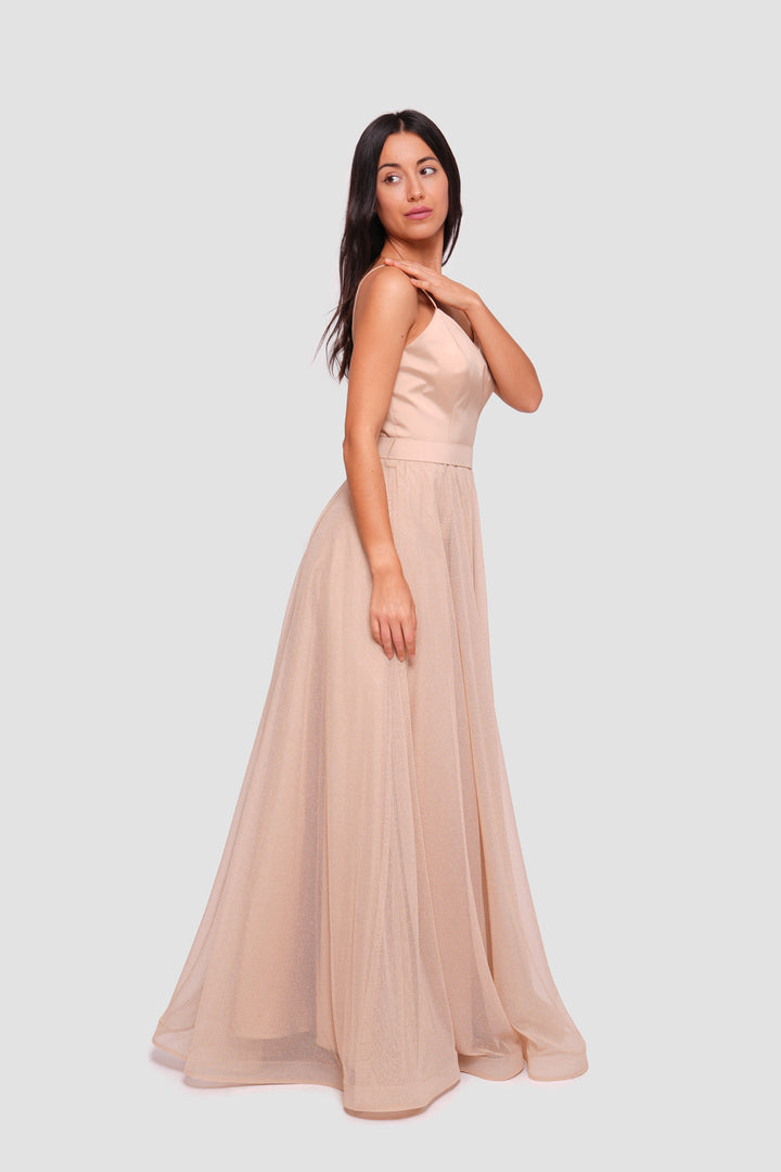Camila Champagne Gold Sweetheart Neckline Maxi Dress