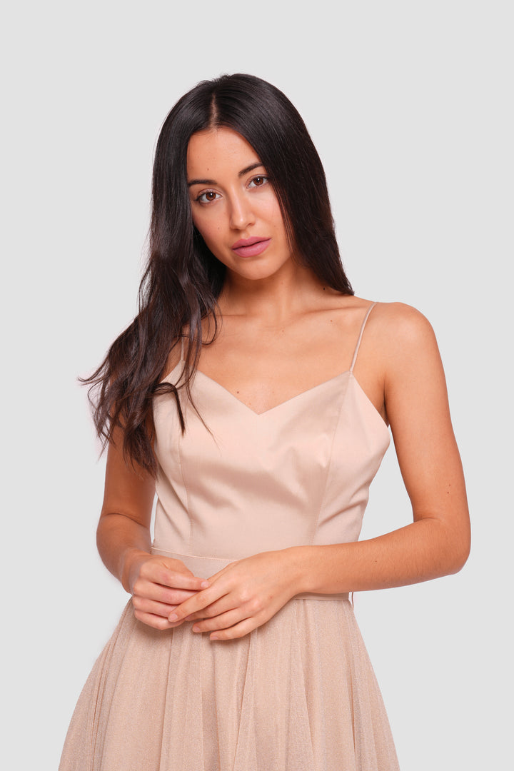 Camila Champagne Gold Sweetheart Neckline Maxi Dress
