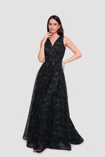 Load image into Gallery viewer, Mila Black With Turquoise Floral Glitter Sleeveless Maxi Dress