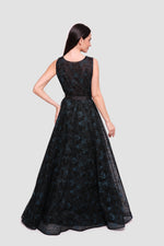 Load image into Gallery viewer, Mila Black With Turquoise Floral Glitter Sleeveless Maxi Dress