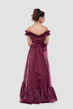 Load image into Gallery viewer, Elham Deep Plum Organza Corset Maxi Dress