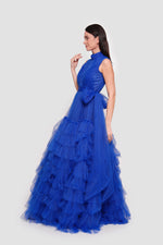 Load image into Gallery viewer, Lucy Midnight Blue Tulle High Neck Sleeveless Maxi Dress