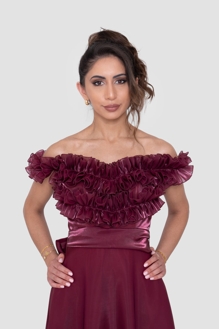 Elham Deep Plum Organza Corset Maxi Dress