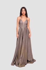 Load image into Gallery viewer, Josephine Shimmering Burnt Orange Glitter Fabric Sweetheart Neckline Maxi Dress