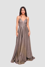 Josephine Shimmering Burnt Orange Glitter Fabric Sweetheart Neckline Maxi Dress