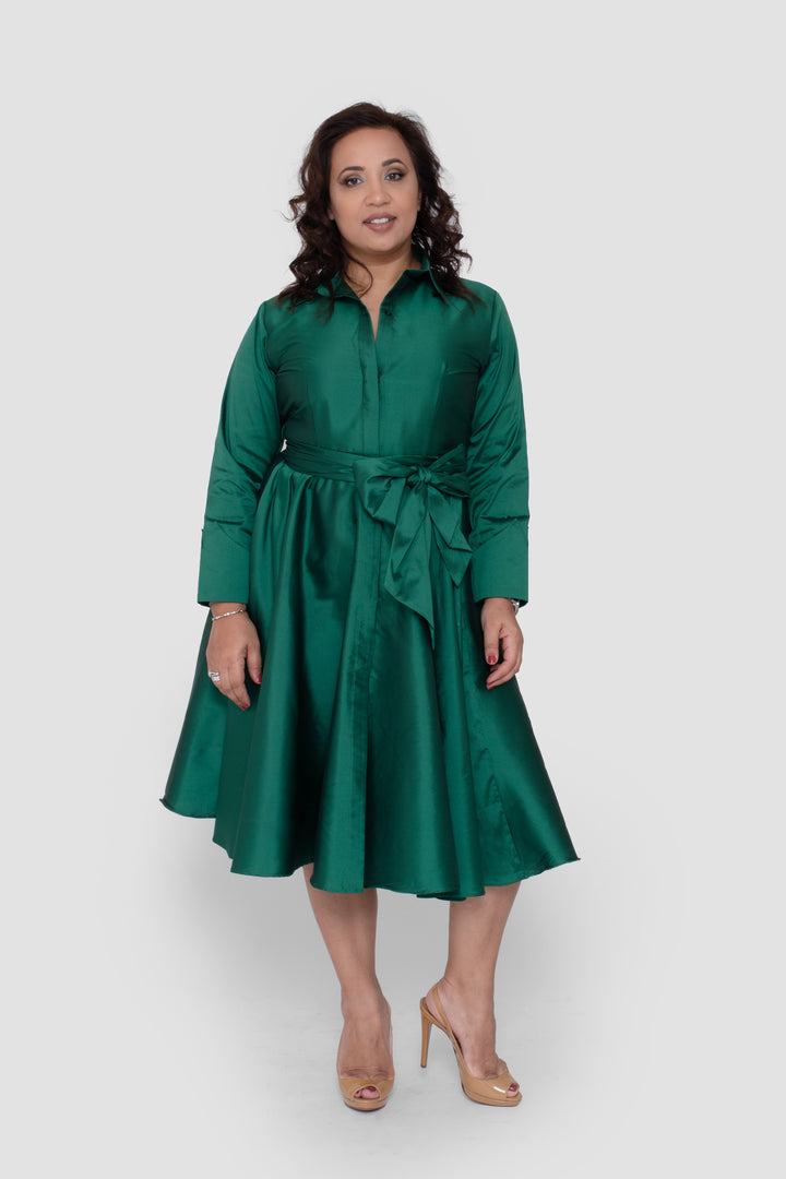 Elaine Taffeta Emerald Green Midi Dress