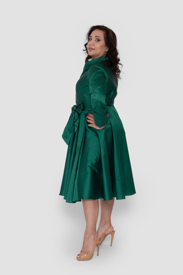 Elaine Taffeta Emerald Green Midi Dress