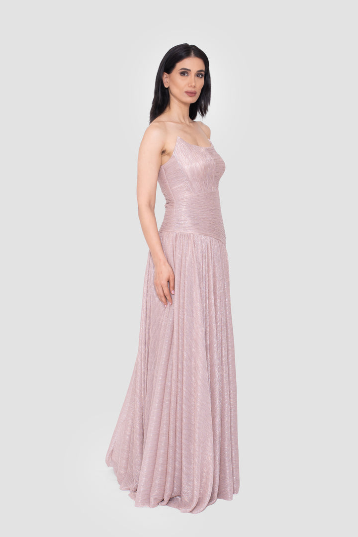 Alethea Metallic Sleeveless Corset Maxi Dress