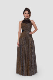 Viola Strapless Bronze And Black Metallic Maxi Dress