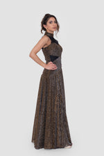 Load image into Gallery viewer, Viola Strapless Bronze And Black Metallic Maxi Dress