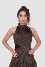 Load image into Gallery viewer, Viola Strapless Bronze And Black Metallic Maxi Dress