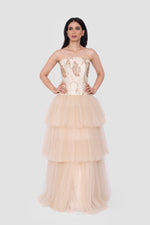 Load image into Gallery viewer, Ciela Champagne Gold Strapless Corset Gown