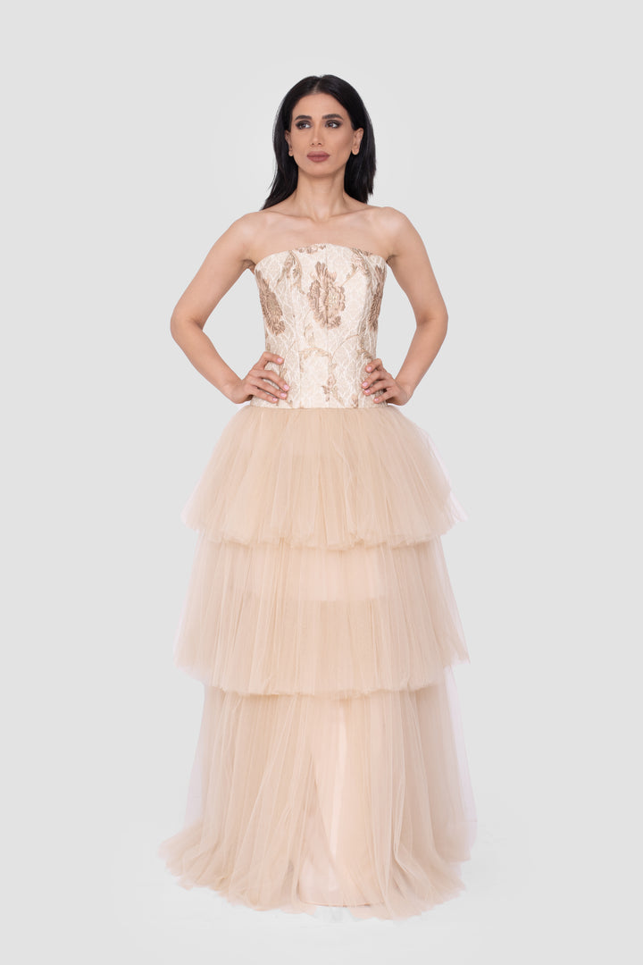 Ciela Champagne Gold Strapless Corset Gown