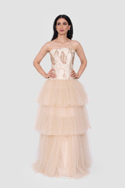 Ciela Champagne Gold Strapless Corset Gown