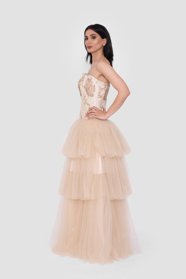 Ciela Champagne Gold Strapless Corset Gown