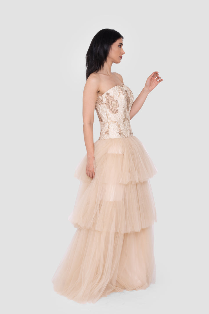 Ciela Champagne Gold Strapless Corset Gown