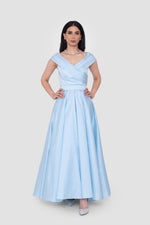 Load image into Gallery viewer, Adelina Powder Blue Taffeta V-neckline Maxi Dress