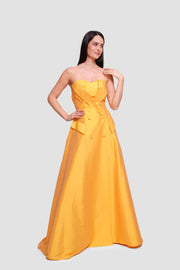 Alarina Yellow Mustard Taffeta Double Breasted Lapel-style Maxi Dress