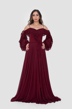 Load image into Gallery viewer, Eesha Wine Georgette Maxi Dress With Ruffle Detailing