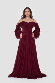 Eesha Wine Georgette Maxi Dress With Ruffle Detailing