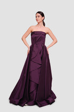 Load image into Gallery viewer, Audrey Aubergine Taffeta Corset Pleated Gown
