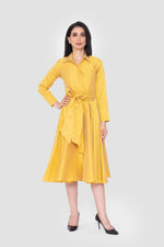 Load image into Gallery viewer, Aleya Taffeta Mustard Yellow Midi Dress