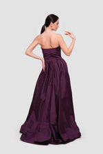 Load image into Gallery viewer, Audrey Aubergine Taffeta Corset Pleated Gown