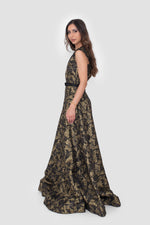 Load image into Gallery viewer, Liora Black Metallic Jacquard One-Shoulder Gown