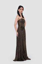 ഗാലറി വ്യൂവറിലേക്ക് ചിത്രം ലോഡ് ചെയ്യുക, Athena Metallic Bronze And Black Strapless Gown