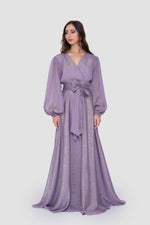 ഗാലറി വ്യൂവറിലേക്ക് ചിത്രം ലോഡ് ചെയ്യുക, Lyra Shimmering Lavender Gown With Long Sleeves