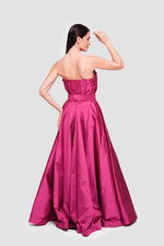Load image into Gallery viewer, Alin Fuchsia Pink Taffeta Pleated Corset Maxi Dress