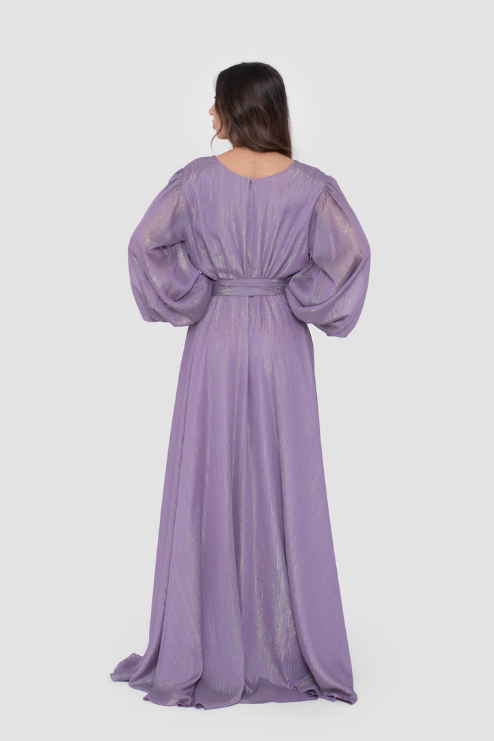 Lyra Shimmering Lavender Gown With Long Sleeves