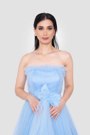 ILLYRA Powder Blue Tulle Strapless Corset Tiered Gown